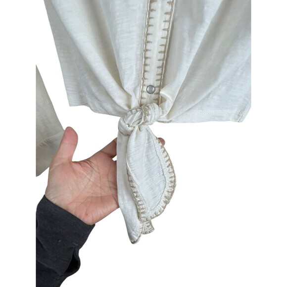 Idyllwind Women Embroidered Tie Front Knit Long Sleeve Western Pearl Snap Shirt - Picture 9 of 13